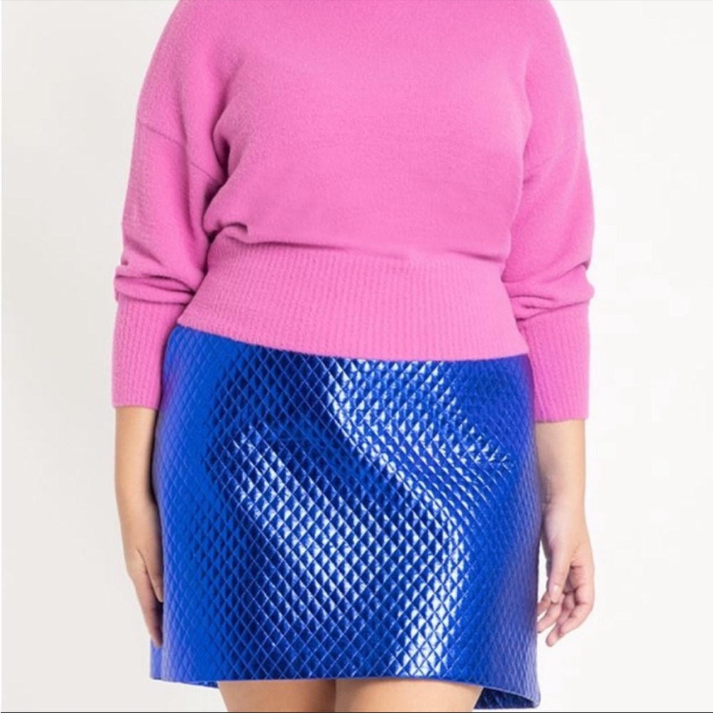 ELOQUII Blue Metallic Quilted Faux Leather Mini Skirt Size 18